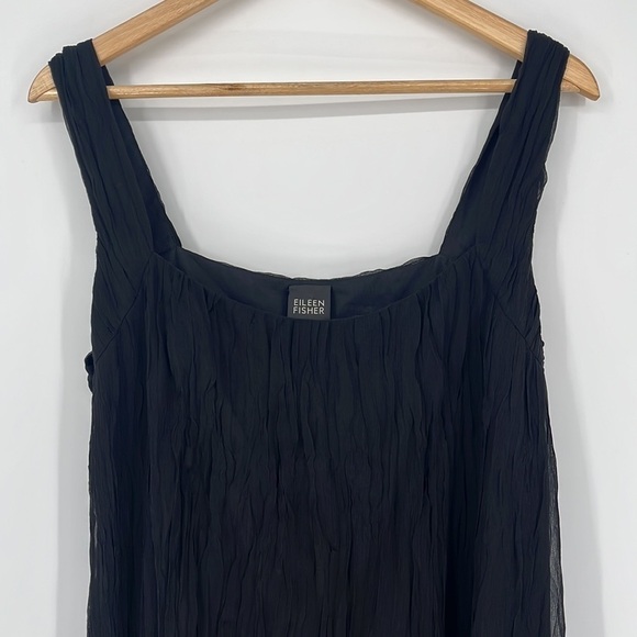 Eileen Fisher 100% Silk a Lightweight Crinkle Chiffon Dress Black Size Large NWT - Picture 2 of 11